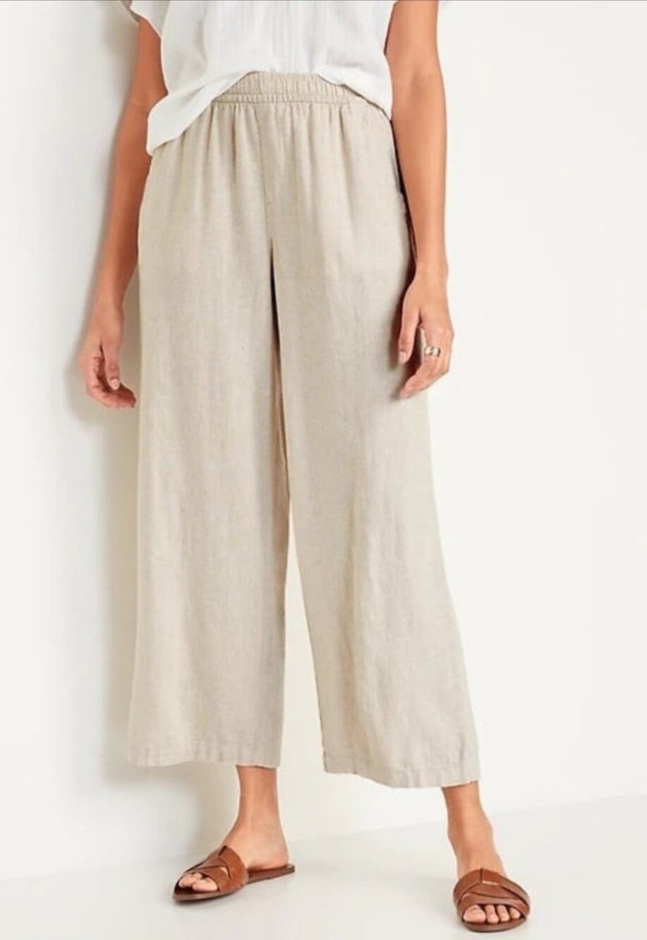 Old Navy Womens High Rise Wide Leg Pants Cotton S Beige Minimal Organic Earthy